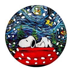 Dog Cartoon Vincent Van Gogh s Starry Night Parody Ornament (round Filigree) by Sarkoni