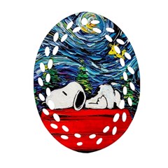 Dog Cartoon Vincent Van Gogh s Starry Night Parody Oval Filigree Ornament (two Sides) by Sarkoni