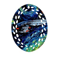 Spaceship Galaxy Parody Art Starry Night Ornament (oval Filigree)