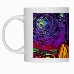 Halloween Art Starry Night Hallows Eve Black Cat Pumpkin White Mug by Sarkoni