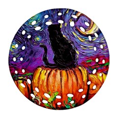 Halloween Art Starry Night Hallows Eve Black Cat Pumpkin Ornament (round Filigree)