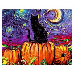 Halloween Art Starry Night Hallows Eve Black Cat Pumpkin Two Sides Premium Plush Fleece Blanket (medium)