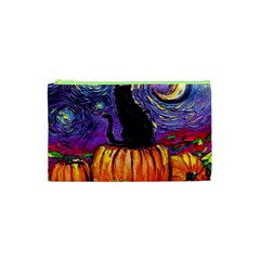 Halloween Art Starry Night Hallows Eve Black Cat Pumpkin Cosmetic Bag (xs)