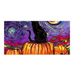 Halloween Art Starry Night Hallows Eve Black Cat Pumpkin Satin Wrap 35  x 70  Front