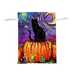 Halloween Art Starry Night Hallows Eve Black Cat Pumpkin Lightweight Drawstring Pouch (l) by Sarkoni