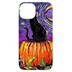 Halloween Art Starry Night Hallows Eve Black Cat Pumpkin Iphone 14 Black Uv Print Case by Sarkoni