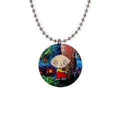 Cartoon Starry Night Vincent Van Gogh 1  Button Necklace by Sarkoni