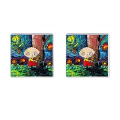 Cartoon Starry Night Vincent Van Gogh Cufflinks (square)