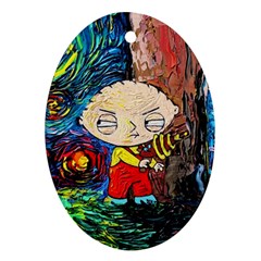 Cartoon Starry Night Vincent Van Gogh Oval Ornament (two Sides)