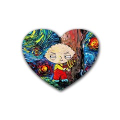 Cartoon Starry Night Vincent Van Gogh Rubber Coaster (heart)