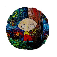 Cartoon Starry Night Vincent Van Gogh Standard 15  Premium Round Cushions