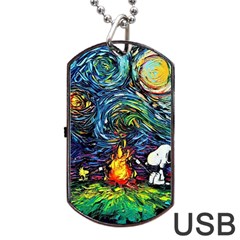 Dog Cartoon Starry Night Print Van Gogh Parody Dog Tag Usb Flash (two Sides) by Sarkoni