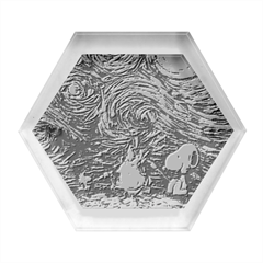 Dog Cartoon Starry Night Print Van Gogh Parody Hexagon Wood Jewelry Box by Sarkoni