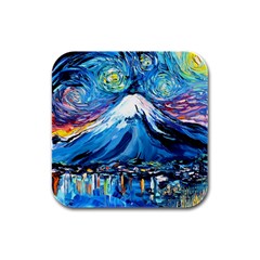 Mount Fuji Art Starry Night Van Gogh Rubber Square Coaster (4 Pack) by Sarkoni