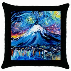 Mount Fuji Art Starry Night Van Gogh Throw Pillow Case (black) by Sarkoni