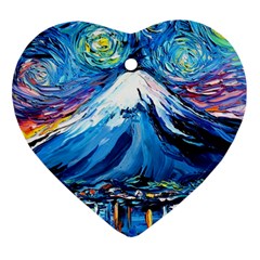 Mount Fuji Art Starry Night Van Gogh Heart Ornament (two Sides)