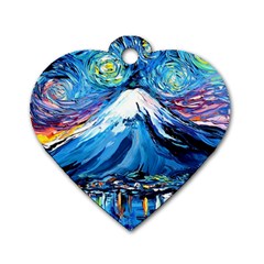 Mount Fuji Art Starry Night Van Gogh Dog Tag Heart (one Side)
