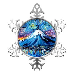 Mount Fuji Art Starry Night Van Gogh Metal Small Snowflake Ornament by Sarkoni