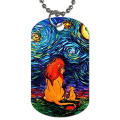 Lion Art Starry Night Van Gogh Dog Tag (one Side) by Sarkoni