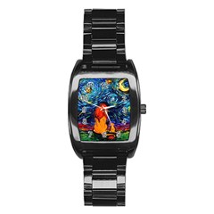 Lion Art Starry Night Van Gogh Stainless Steel Barrel Watch