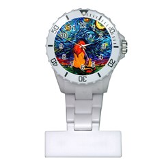 Lion Art Starry Night Van Gogh Plastic Nurses Watch by Sarkoni