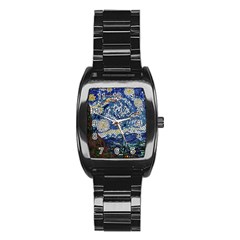 Mosaic Art Vincent Van Gogh s Starry Night Stainless Steel Barrel Watch