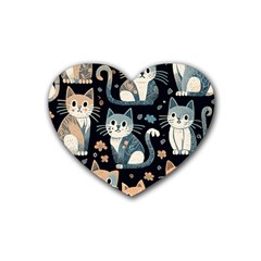 Cats Pattern Rubber Heart Coaster (4 Pack) by Valentinaart