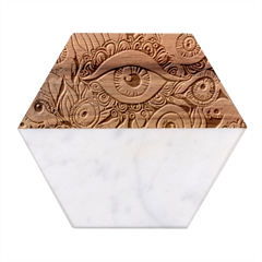 Eyes Pattern Marble Wood Coaster (hexagon)  by Valentinaart