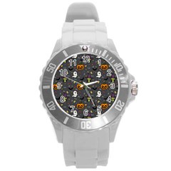 Halloween Pattern Bat Round Plastic Sport Watch (l) by Bangk1t