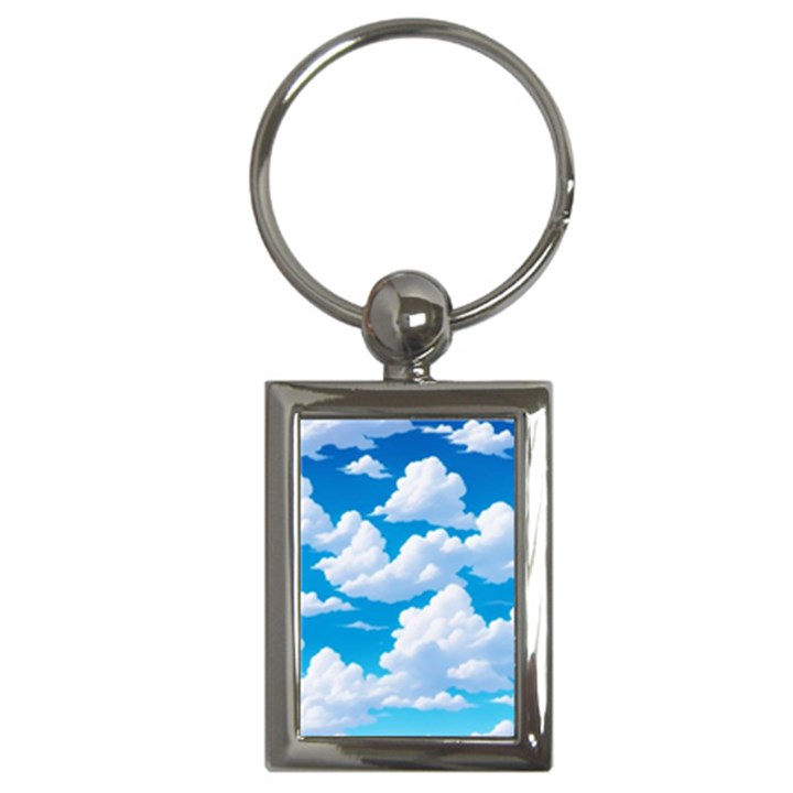 Sky Clouds Blue Cartoon Animated Key Chain (Rectangle)