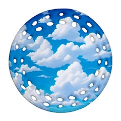 Sky Clouds Blue Cartoon Animated Round Filigree Ornament (two Sides)