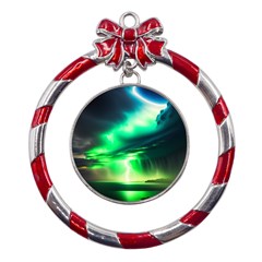 Lake Storm Neon Metal Red Ribbon Round Ornament