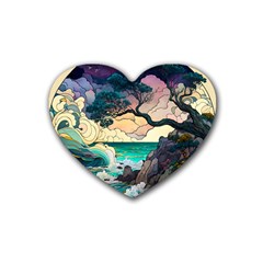 Tree Wave Ocean Rubber Coaster (heart) by Bangk1t