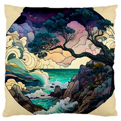 Tree Wave Ocean Large Cushion Case (one Side) by Bangk1t