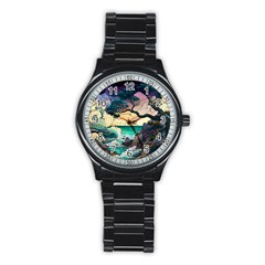 Tree Wave Ocean Stainless Steel Round Watch by Bangk1t