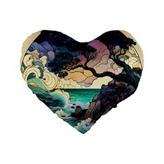 Tree Wave Ocean Standard 16  Premium Flano Heart Shape Cushions by Bangk1t