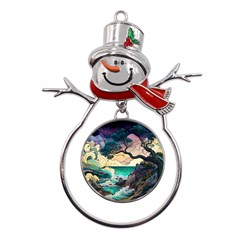 Tree Wave Ocean Metal Snowman Ornament