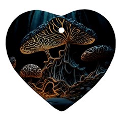 Forest Mushroom Wood Heart Ornament (two Sides) by Bangk1t