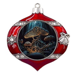 Forest Mushroom Wood Metal Snowflake And Bell Red Ornament