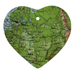 Map Earth World Russia Europe Heart Ornament (two Sides)