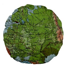 Map Earth World Russia Europe Large 18  Premium Flano Round Cushions