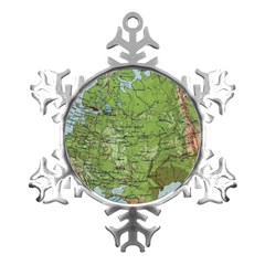 Map Earth World Russia Europe Metal Small Snowflake Ornament