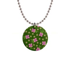 Pink Flower Background Pattern 1  Button Necklace by Ravend