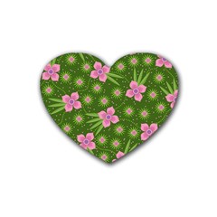 Pink Flower Background Pattern Rubber Coaster (heart)