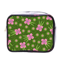 Pink Flower Background Pattern Mini Toiletries Bag (one Side) by Ravend