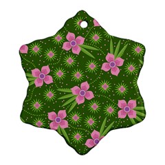 Pink Flower Background Pattern Ornament (snowflake) by Ravend