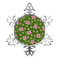 Pink Flower Background Pattern Metal Small Snowflake Ornament