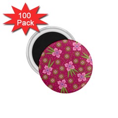 Flower Background Pattern Pink 1 75  Magnets (100 Pack)  by Ravend