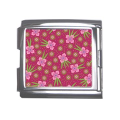 Flower Background Pattern Pink Mega Link Italian Charm (18mm) by Ravend