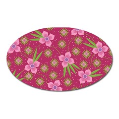 Flower Background Pattern Pink Oval Magnet